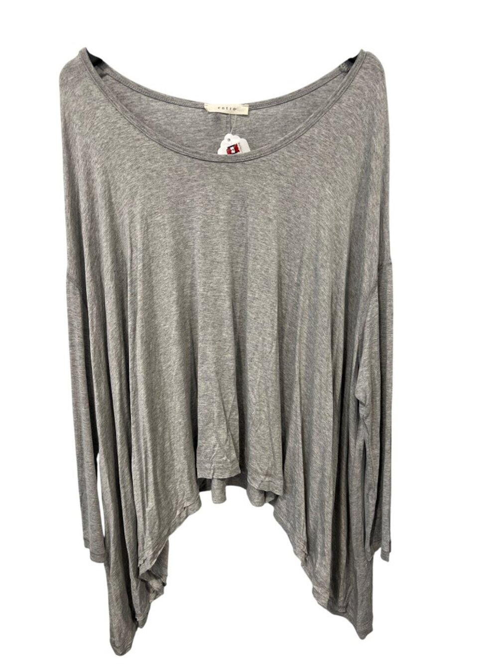 Entro Top Large Long Sleeve Boat Neck Asymmetrical Heather Gray Lagenlook NEW